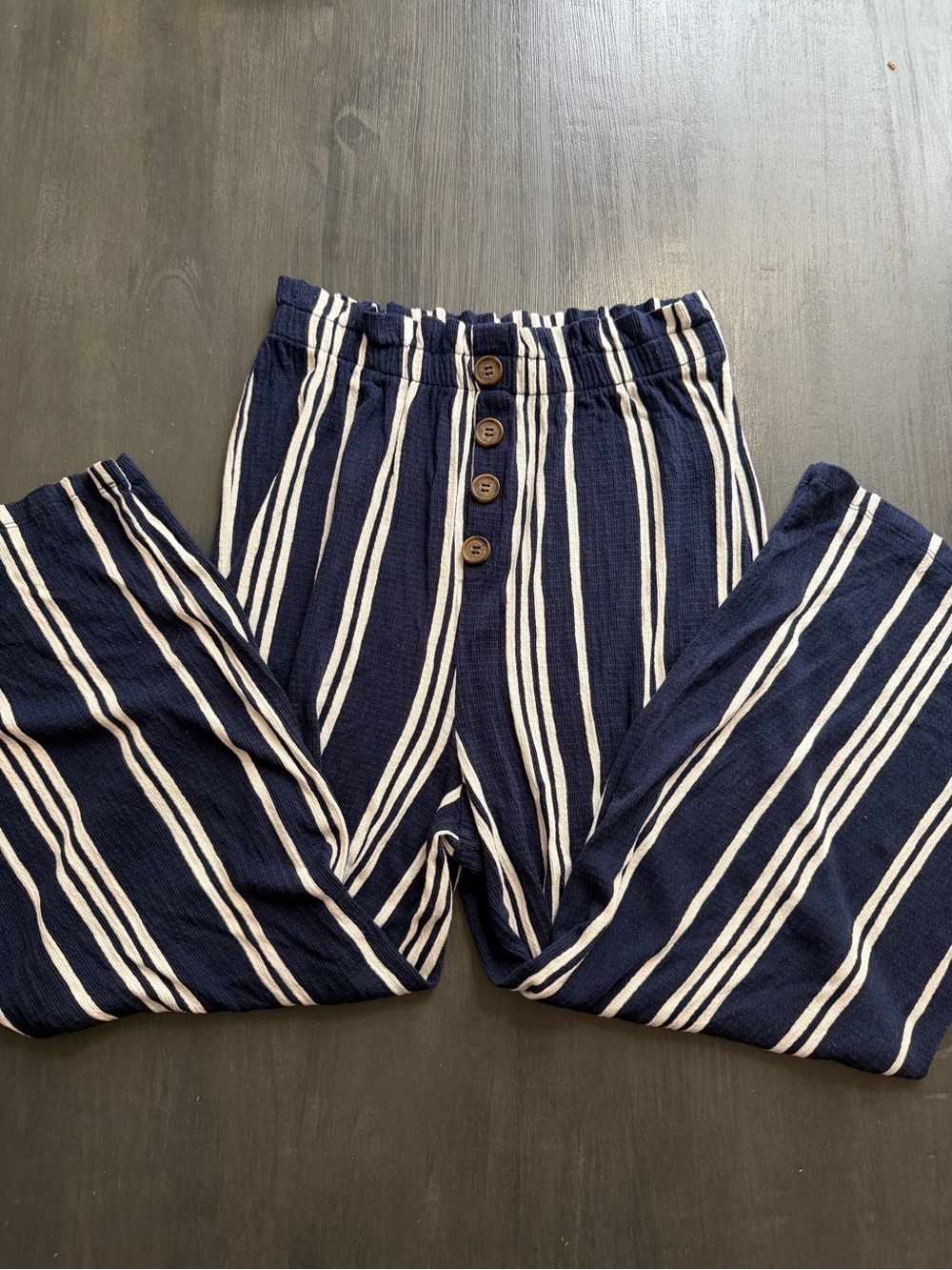 Love Tree Navy & White Striped Paperbag Pants Size L
